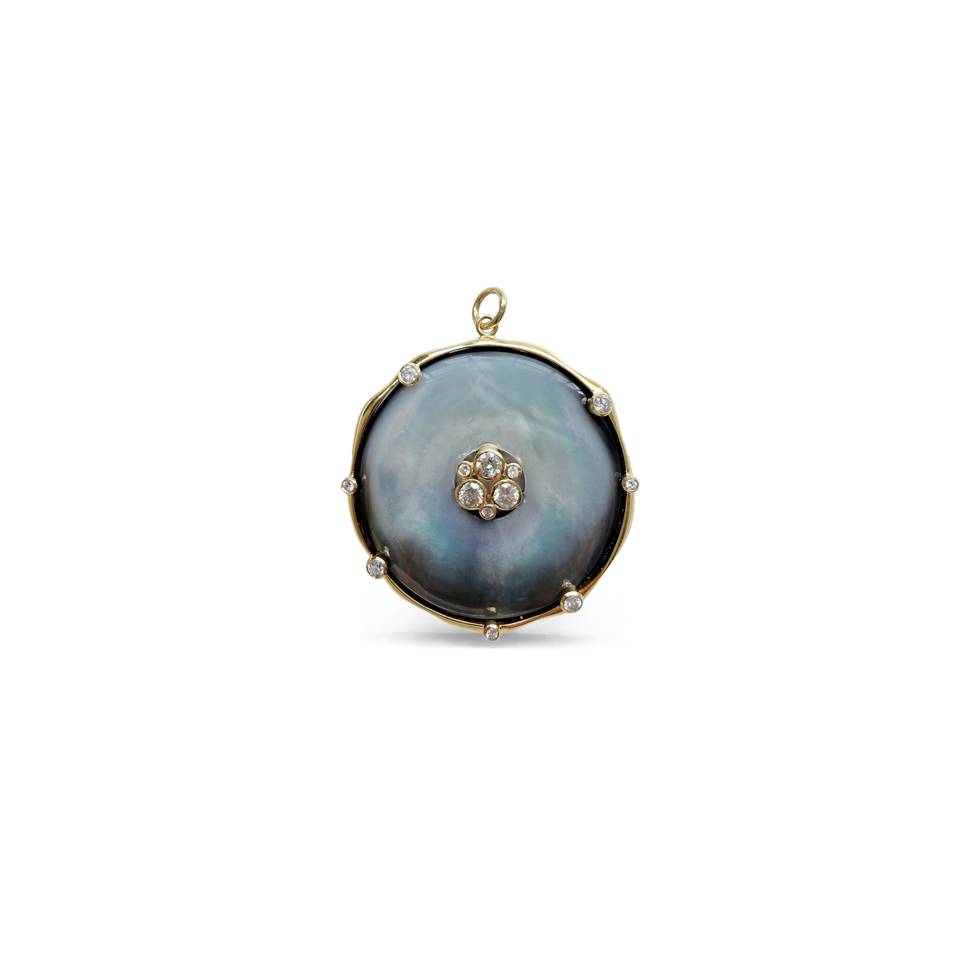 14k Large Blacklip MOP Coin Bezel Diamond Charm