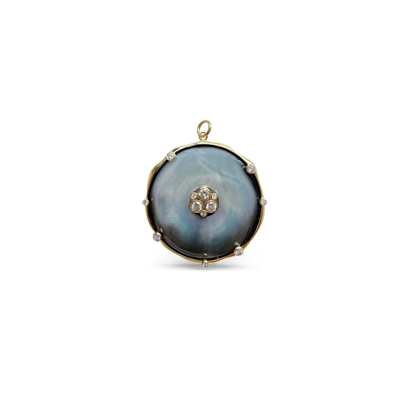 14k Large Blacklip MOP Coin Bezel Diamond Charm