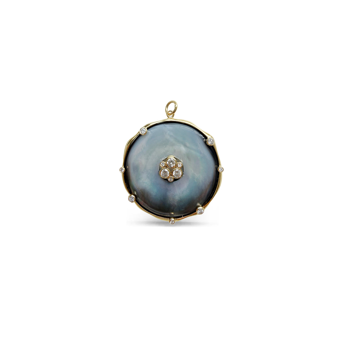 14k Large Blacklip MOP Coin Bezel Diamond Charm