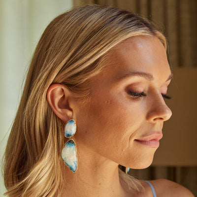 14k Blue Ice Palm Stone Drop Earrings