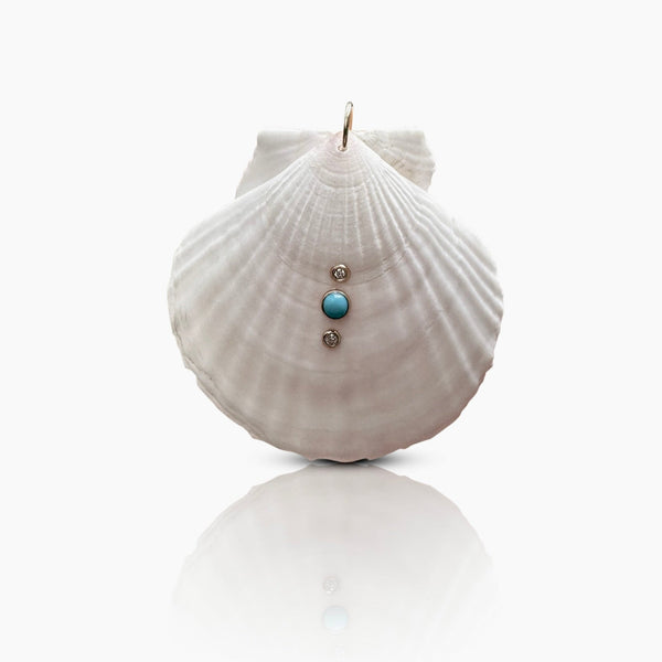 14k Diamond and Turquoise White Scallop Charm