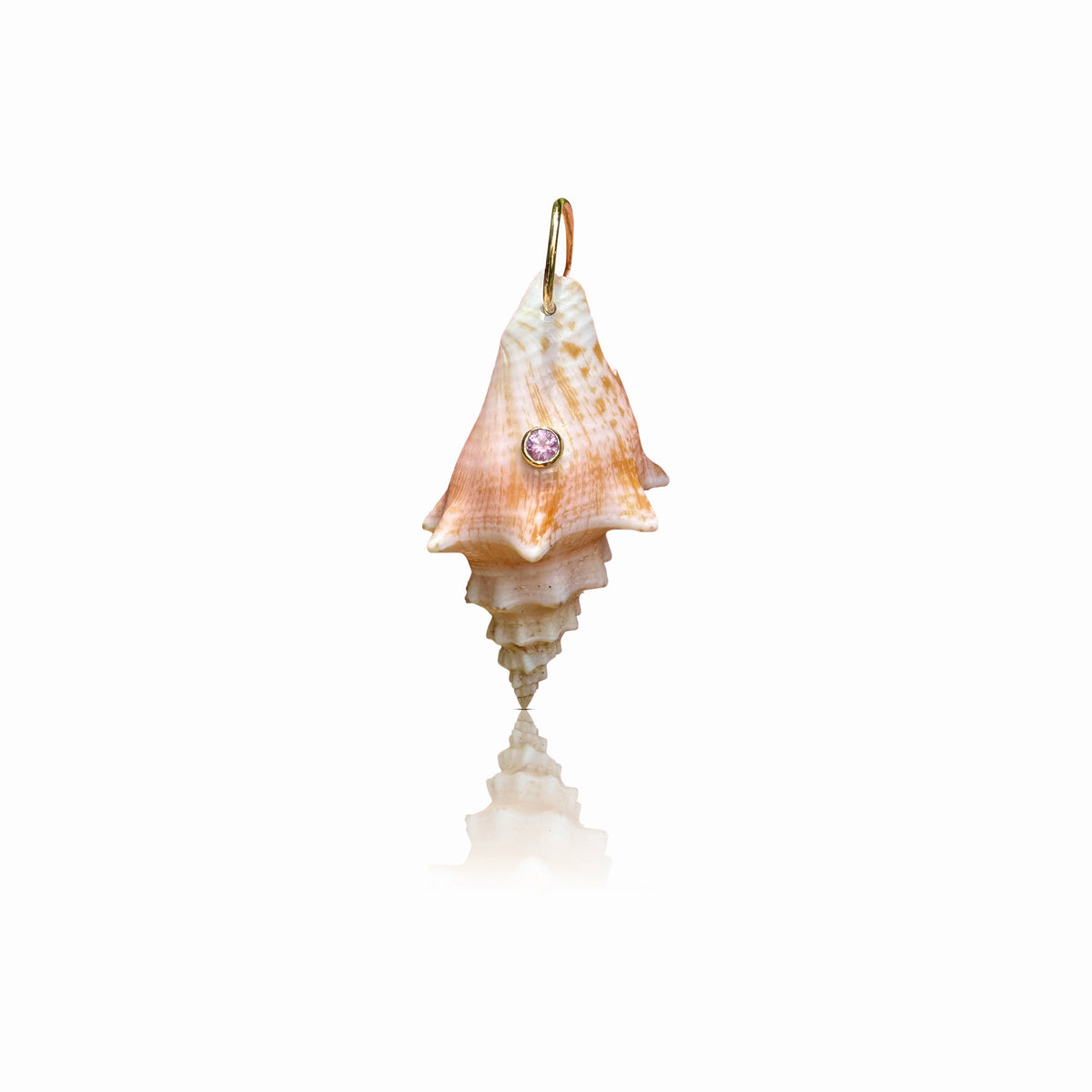 14k Conch Pink Sapphire Shell Charm