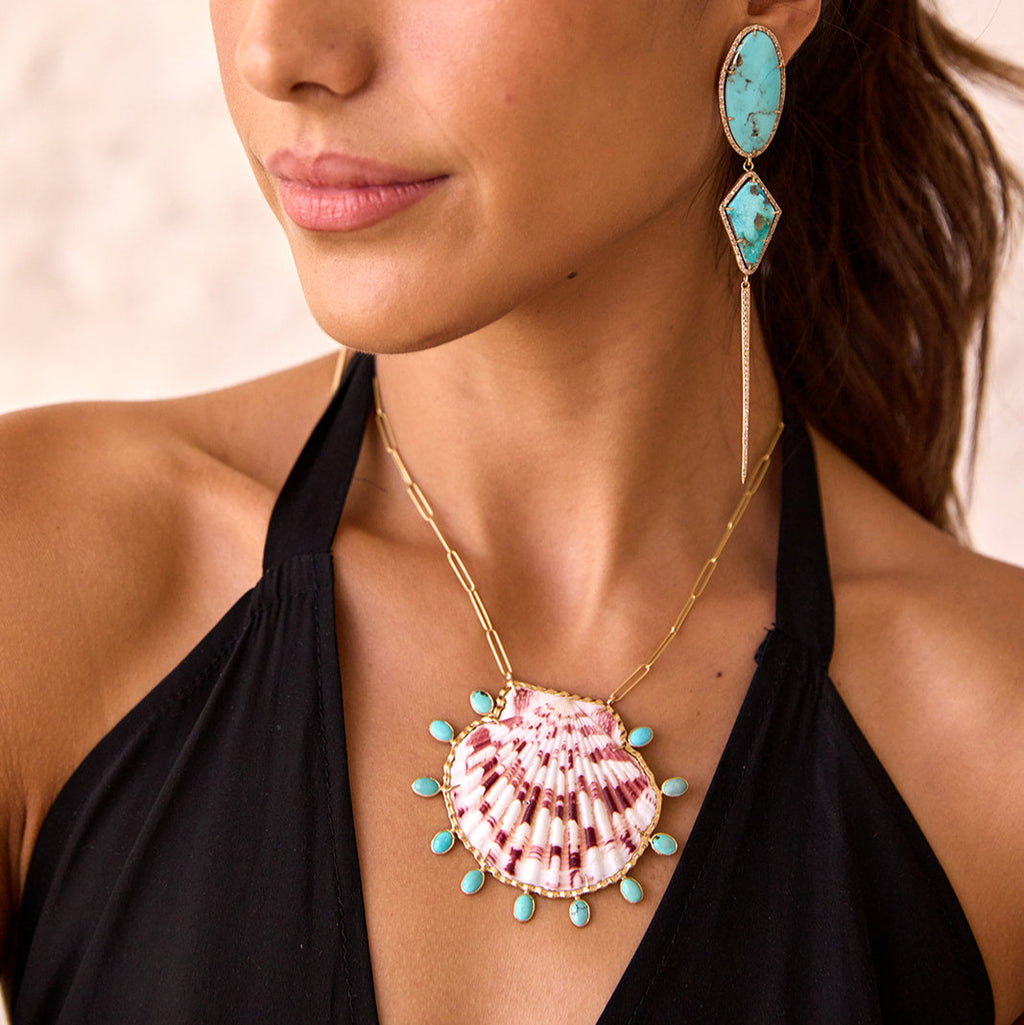 14k Purple Calico Scallop and Turquoise Shell Necklace