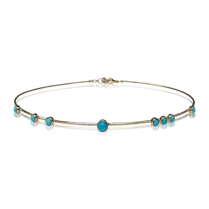 14k Turquoise Hammered Wire Choker