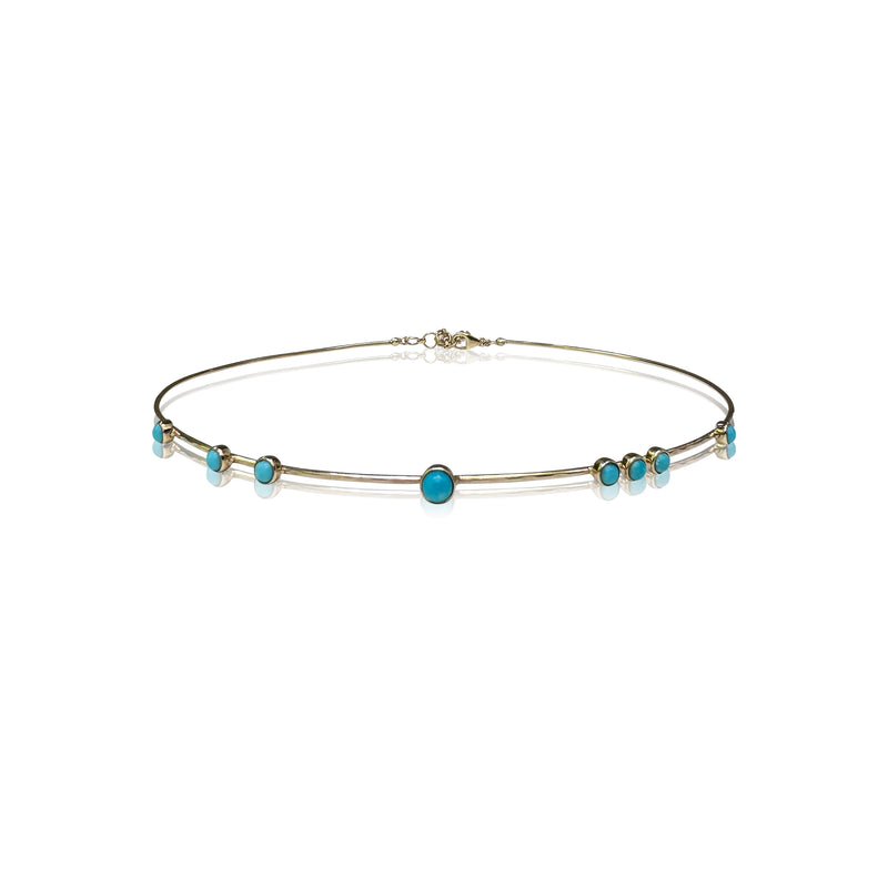 14k Turquoise Hammered Wire Choker