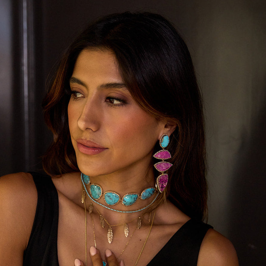 14k Turquoise and Cobalto Qaudri Drop Earrings