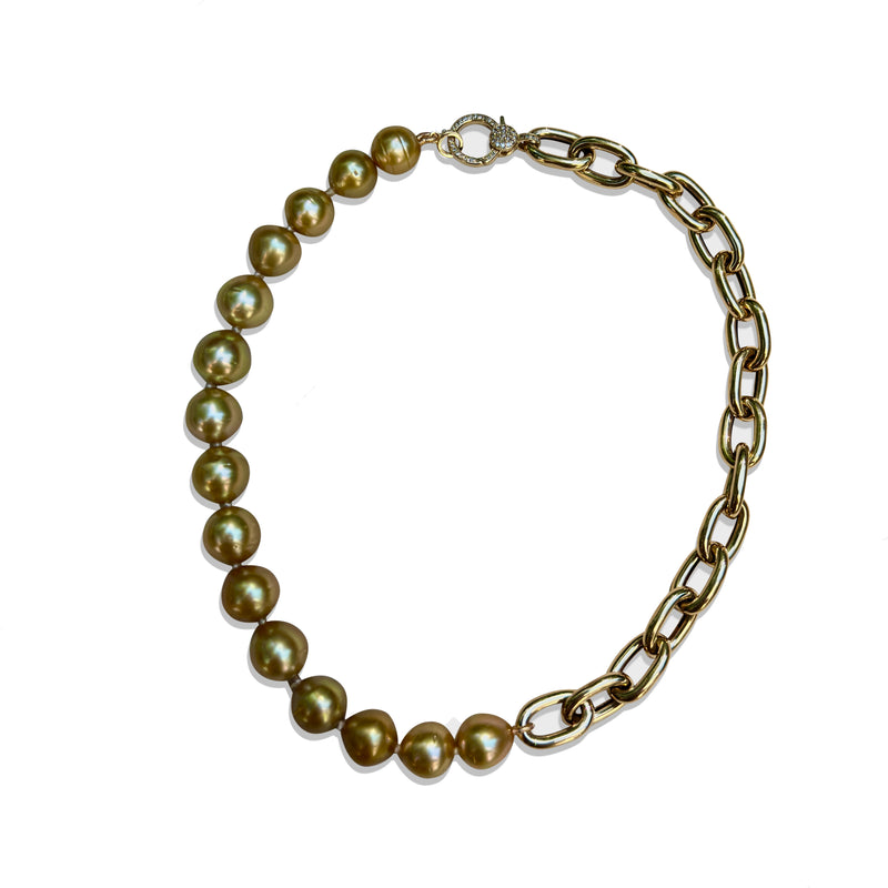 14k Yellow South Sea Pearl and Jumbo Chain Necklace