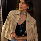 14k Turquoise Stone Double Drop Earrings with Spike