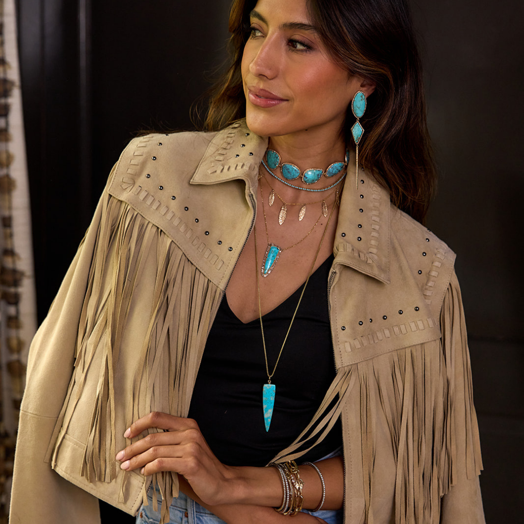 14k Turquoise Stone Double Drop Earrings with Spike