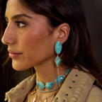 14k Turquoise Stone Double Drop Earrings with Spike