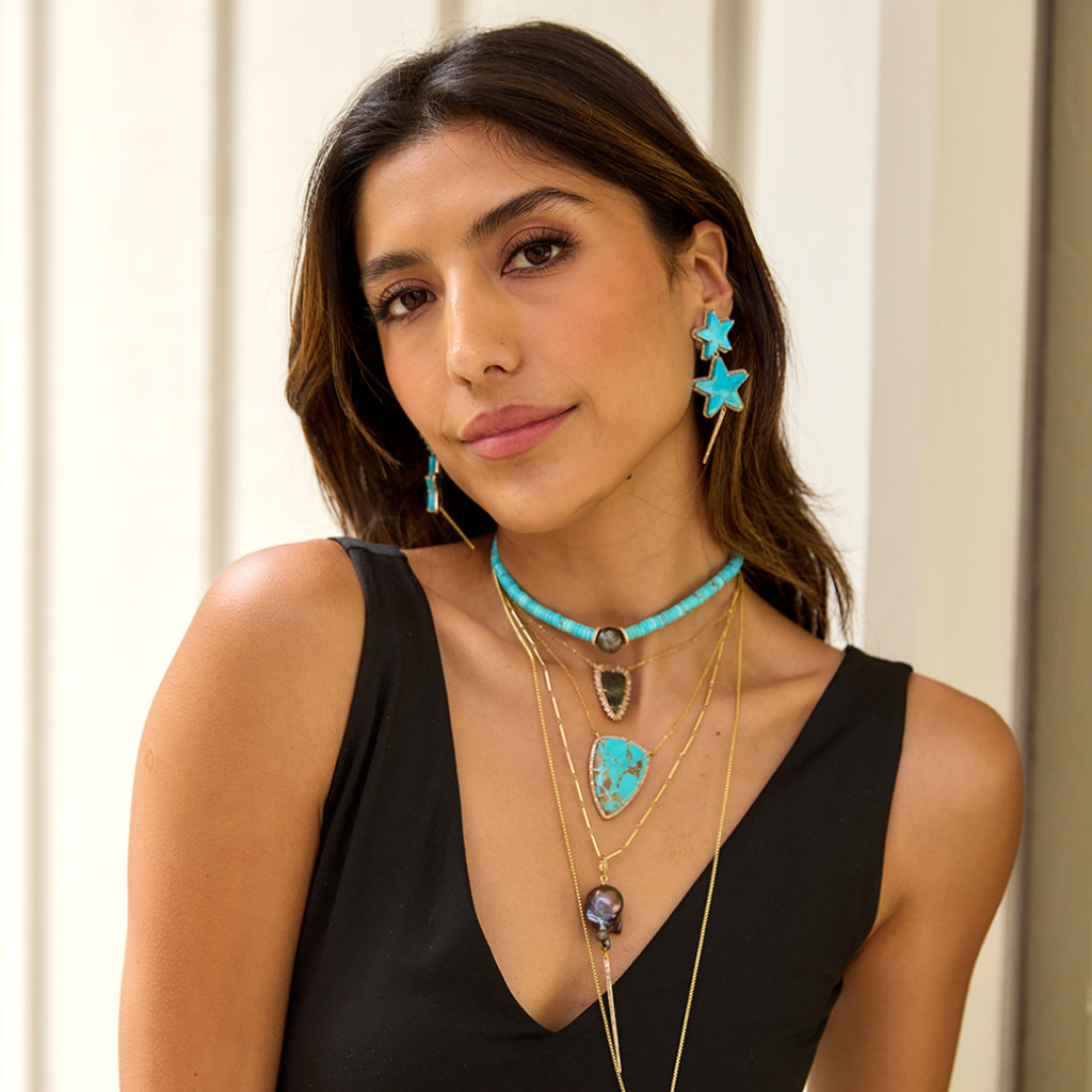 14k Sonoran Blue Turquoise Shield Diamond Necklace