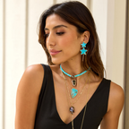 14k Sonoran Blue Turquoise Shield Diamond Necklace