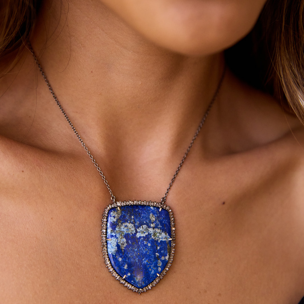 Lapis Silver Shield Necklace