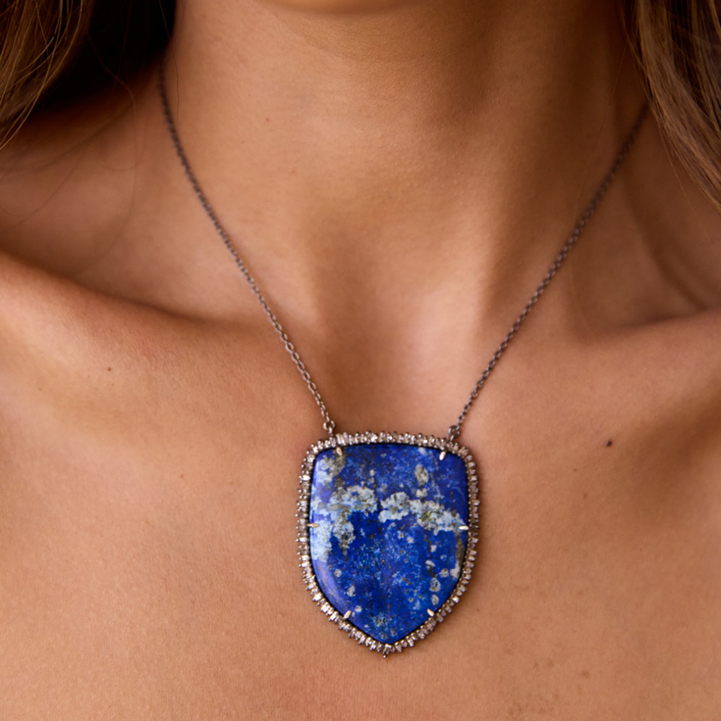 Lapis Silver Shield Necklace