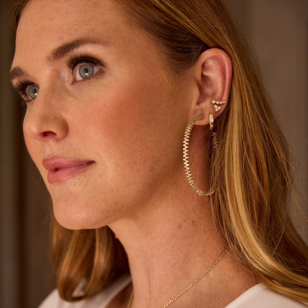 14K Baguette Diamond Hoops