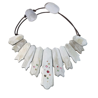 Light Horn Collar with Bezel Set Natural Stones