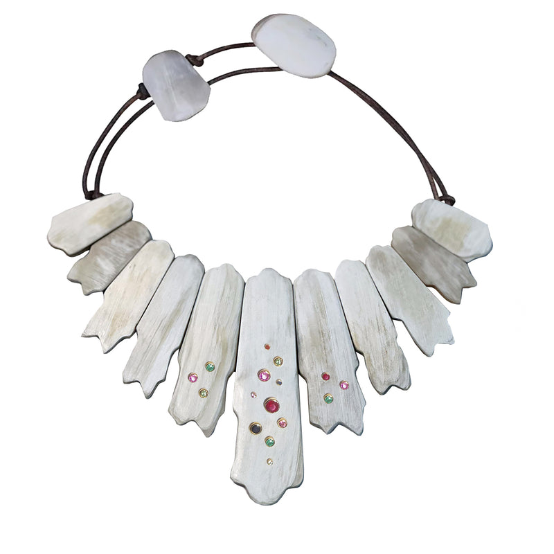 Light Horn Collar with Bezel Set Natural Stones