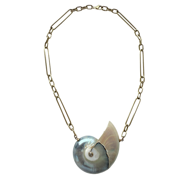 14k and Diamond Mother of Pearl Shell Necklace
