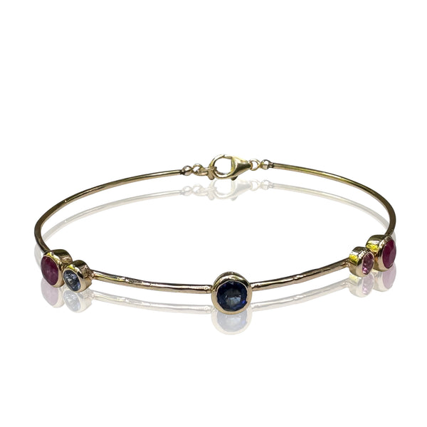 14k Sapphire Hammered Wire Bracelet