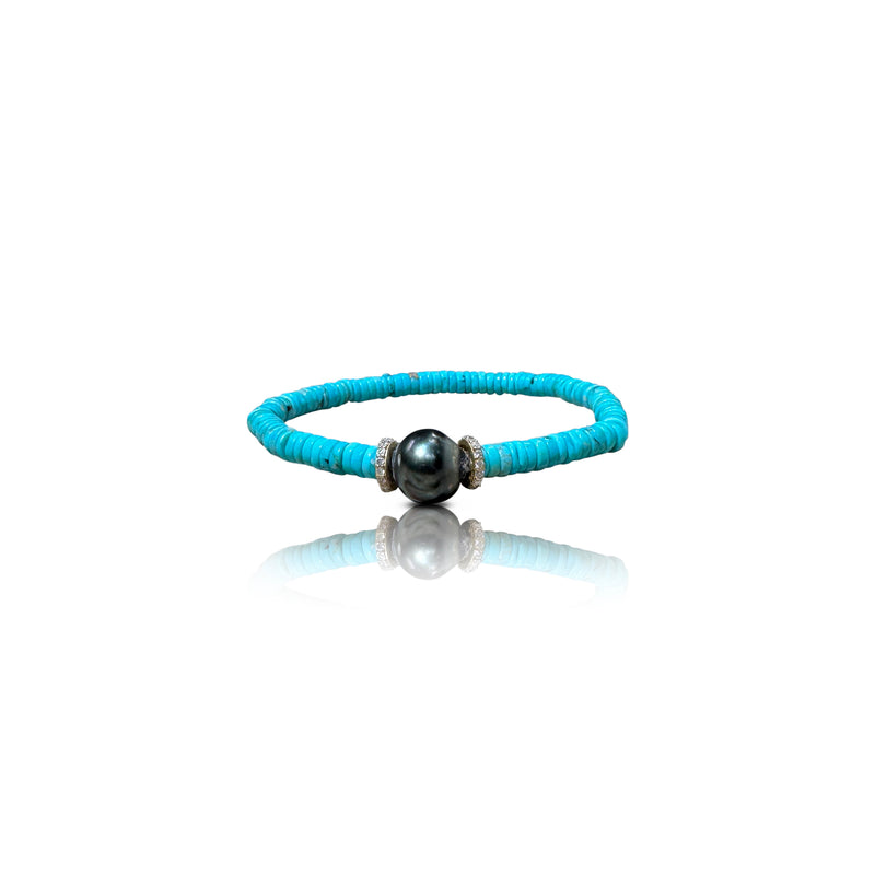 Turquoise Diamond and Pearl Stretch Bracelet