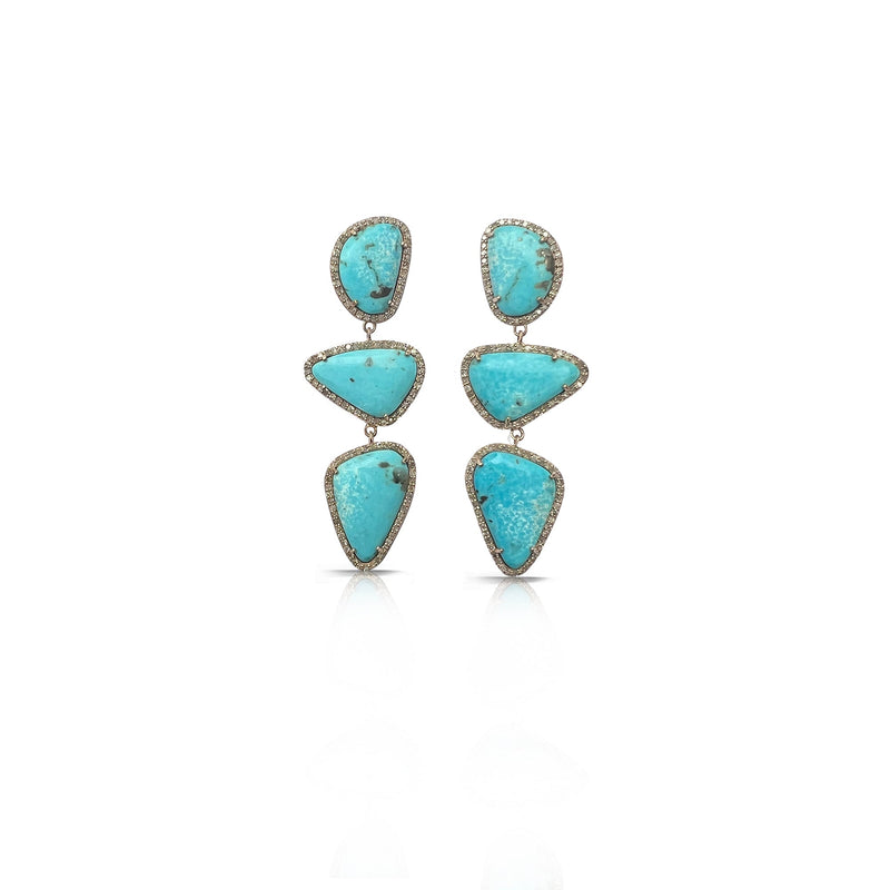 14k Morenci Turquoise Triple Drop Earrings 1