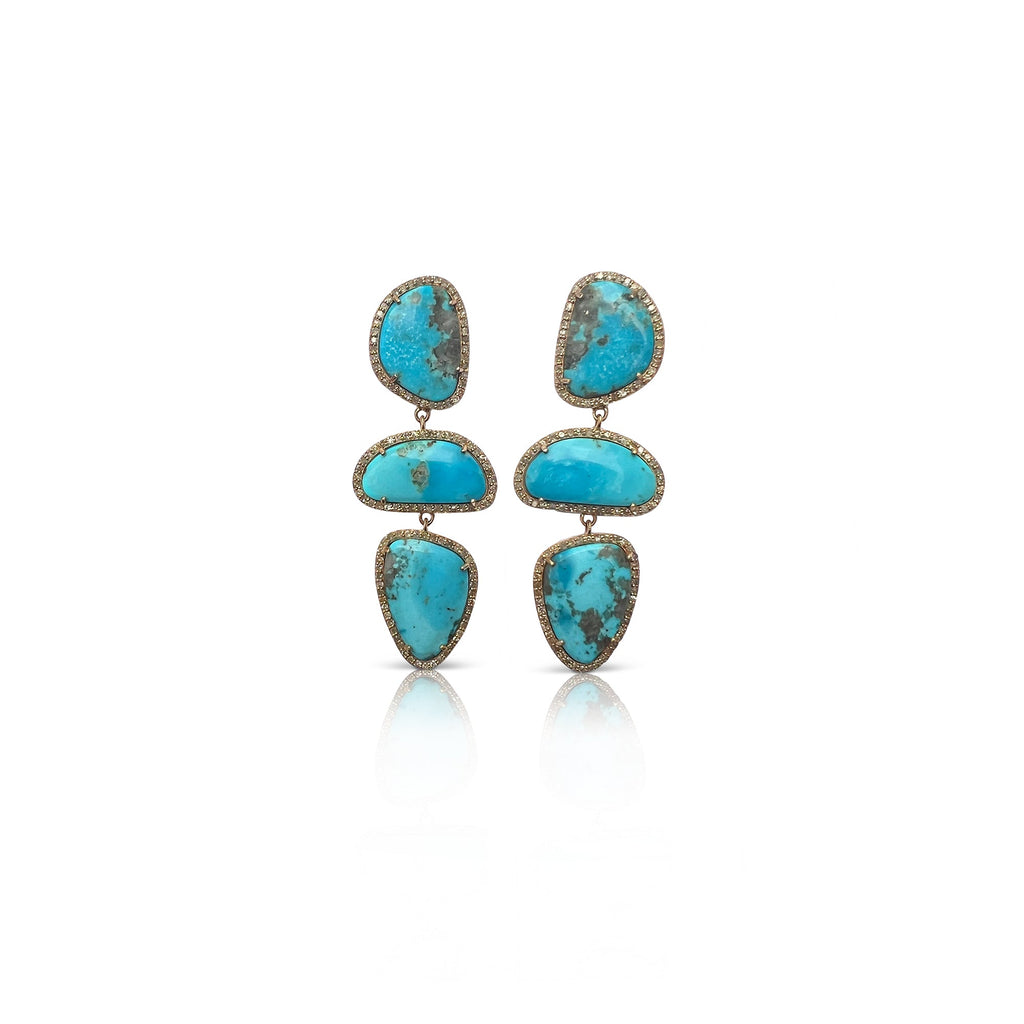14k Morenci Turquoise Triple Drop Earrings