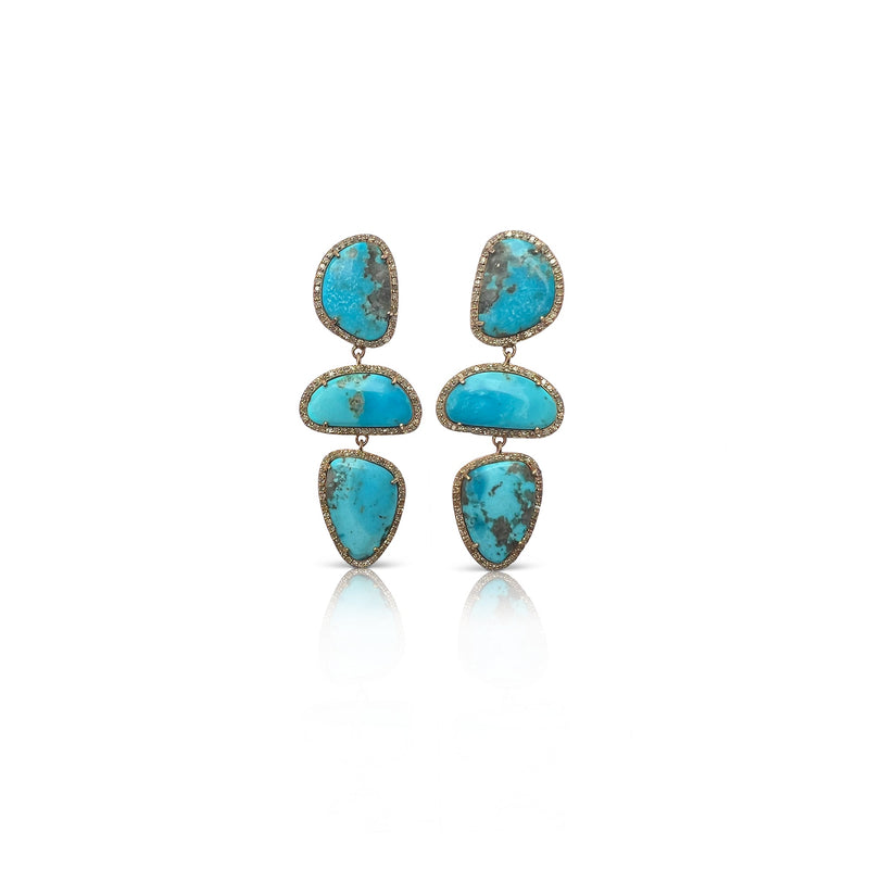 14k Morenci Turquoise Triple Drop Earrings 2