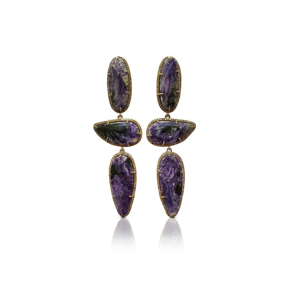 14k Purpurite Triple Drop Earrings
