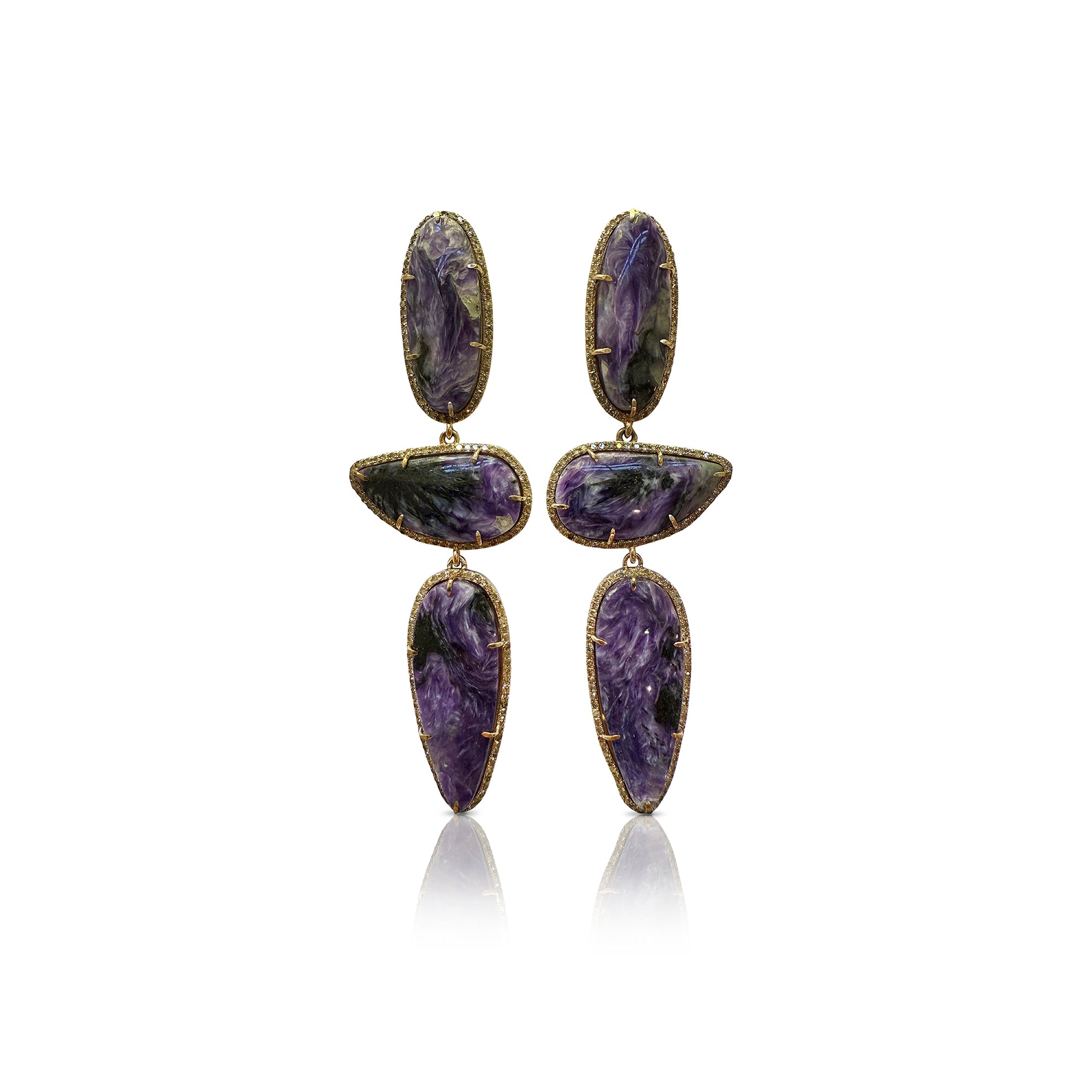 14k Purpurite Triple Drop Earrings