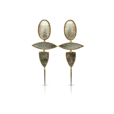 14k Mother of Pearl Triple Drop Earrings with Spike