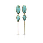 14k Turquoise Stone Double Drop Earrings with Spike