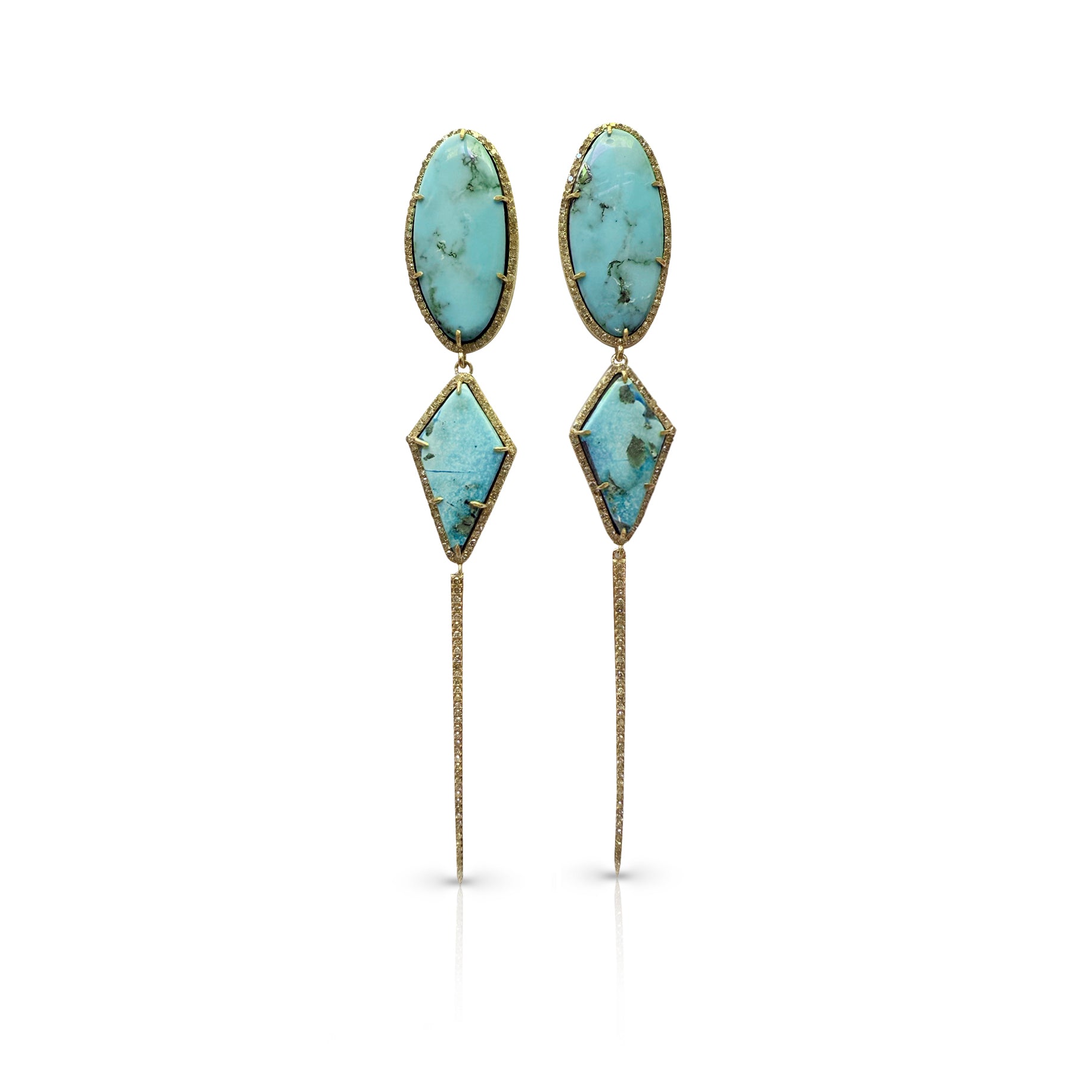 14k Turquoise Stone Double Drop Earrings with Spike