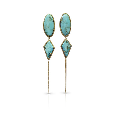 14k Turquoise Double Drop Earrings with Spike