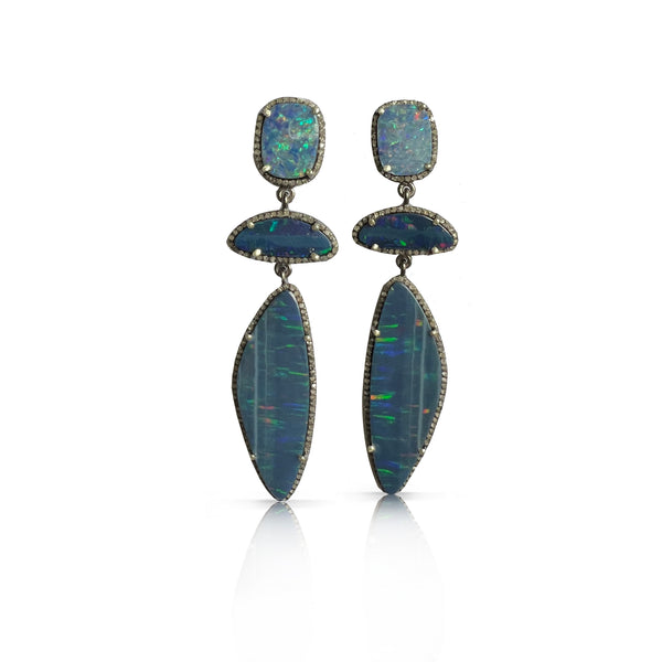 Boulder Opal Triple Drop Earrings 1