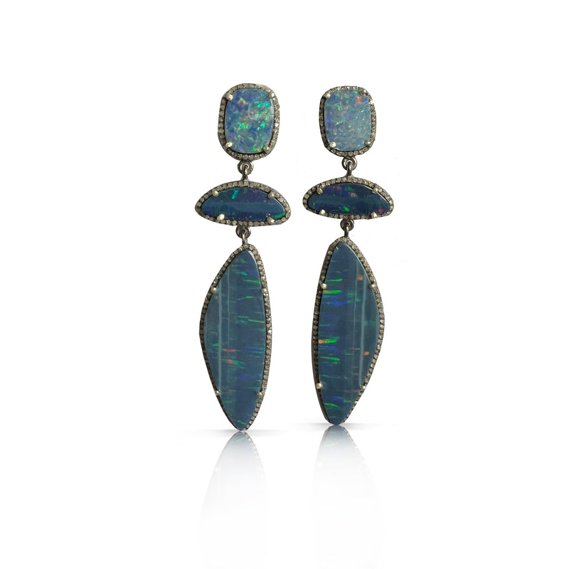 Boulder Opal Triple Drop Earrings 1