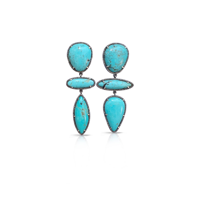 Kingman Turquoise Triple Drop Earrings 2