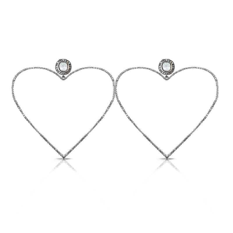 Pave Heart Rosecut Stud Earrings