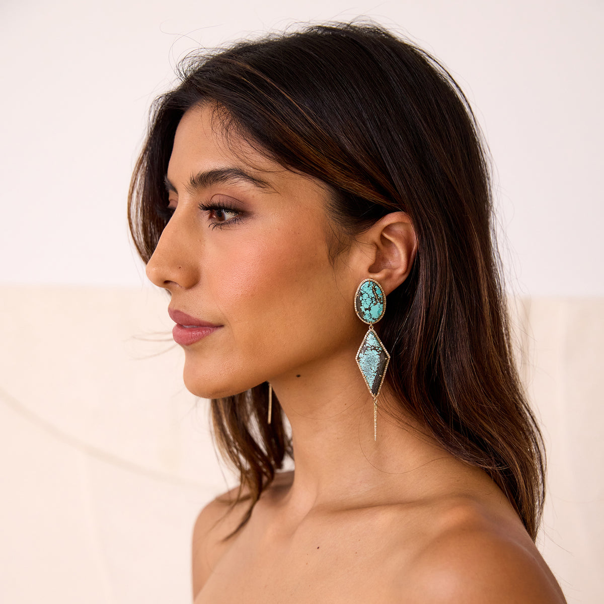 14k Turquoise Double Drop Earrings with Spike