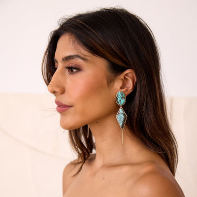 14k Turquoise Double Drop Earrings with Spike