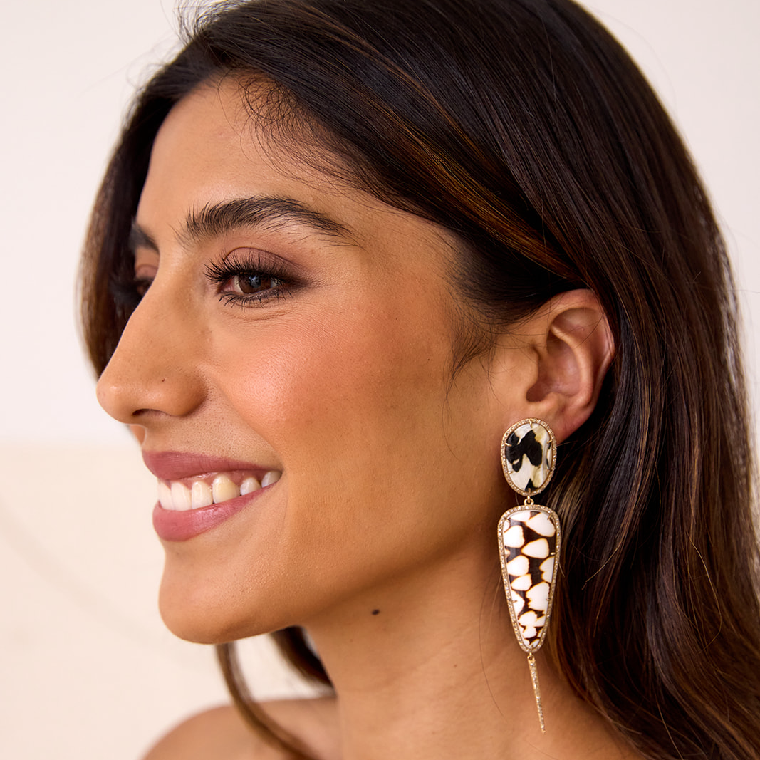 14k Double Drop Spiney Oyster Shell Earrings with Spike