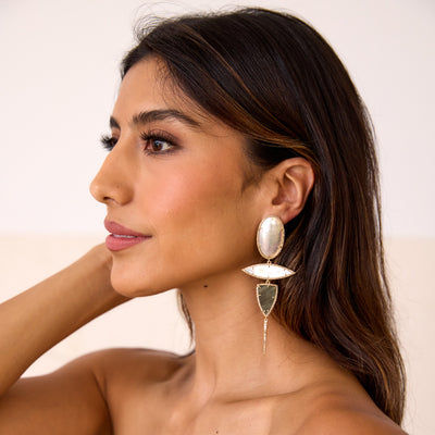 14k Mother of Pearl Triple Drop Earrings with Spike