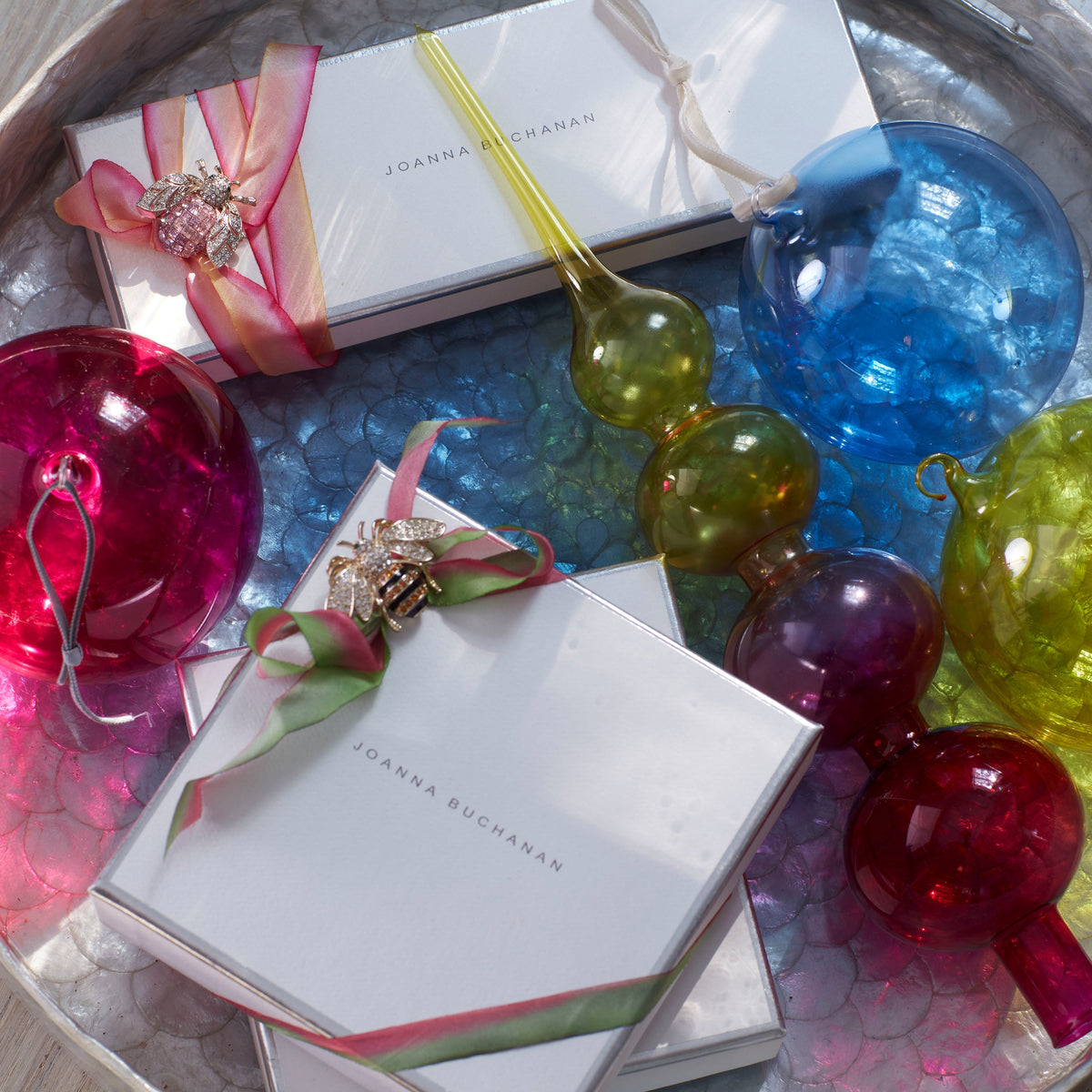 Glass bubble balls, citrine, set of three