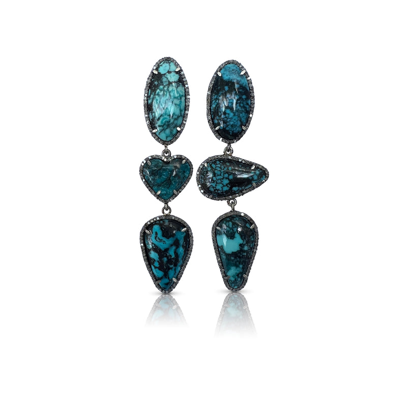 Hubei Turquoise Heart Triple Drop Earrings