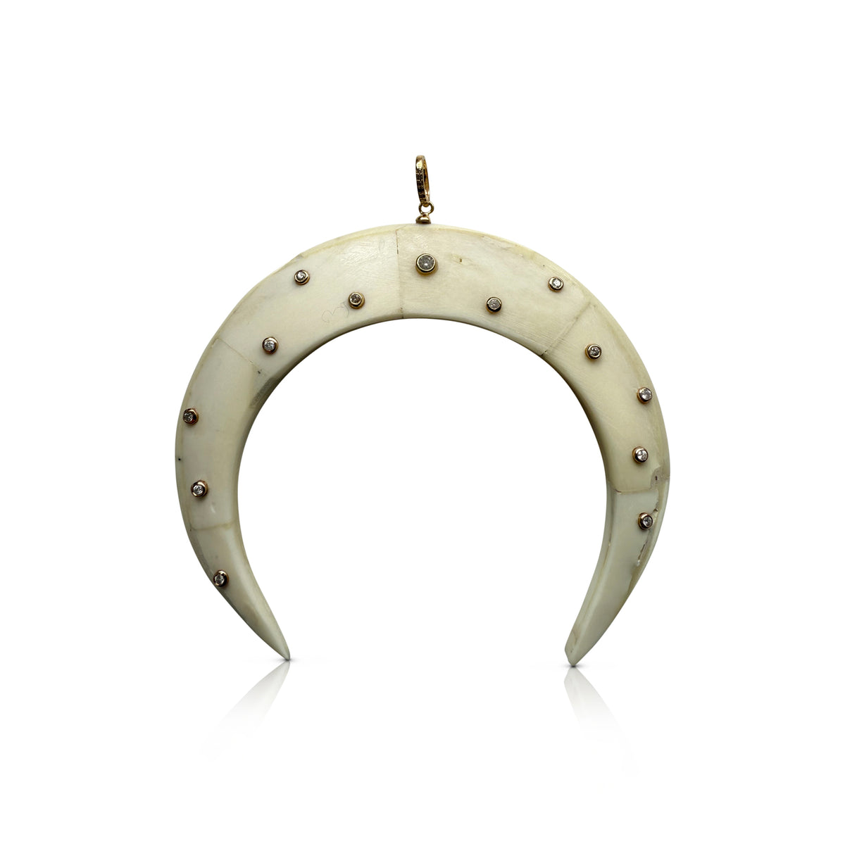 Large Double Tusk Pendant with Scattered Bezel Set Diamonds