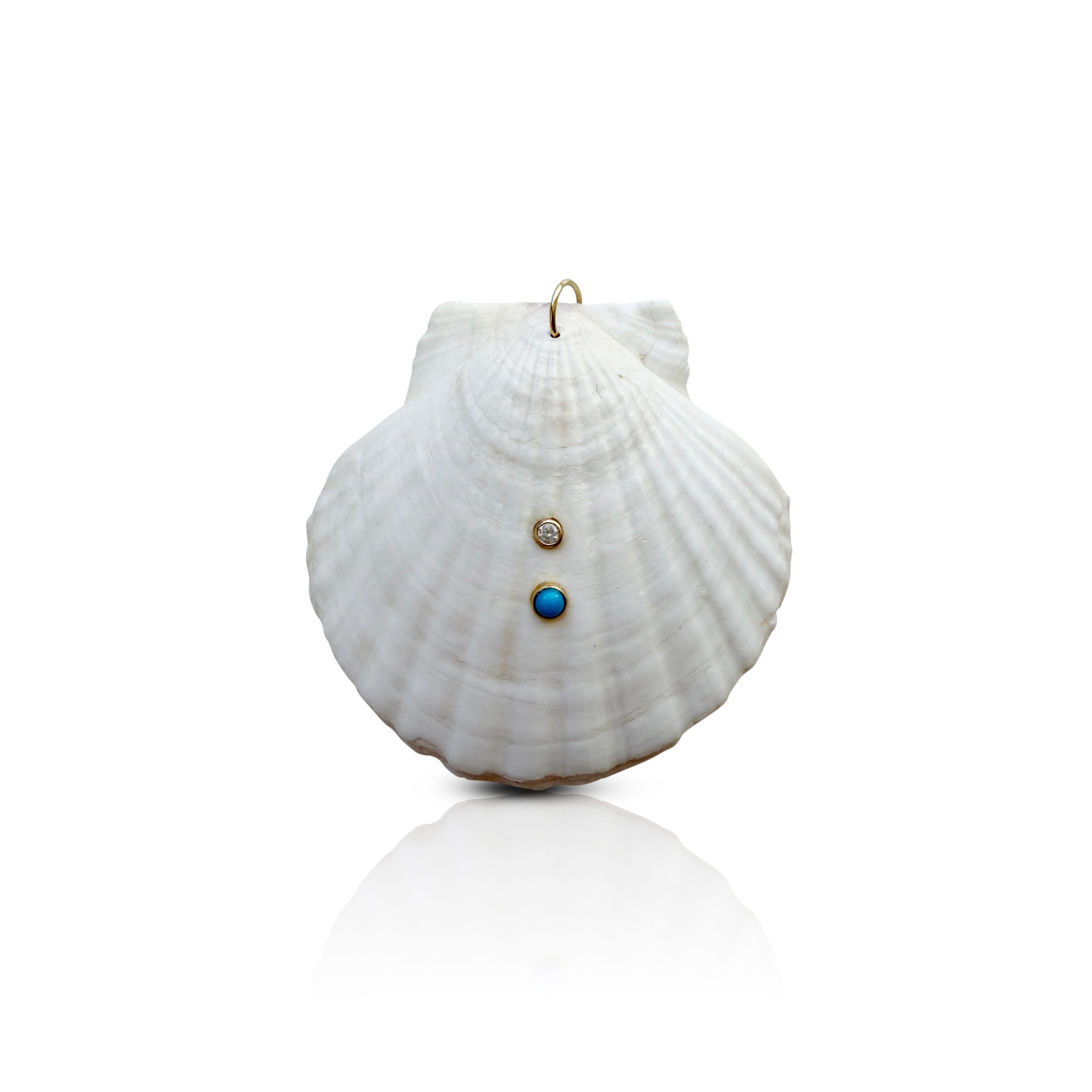 14k Bezel Turquoise + Diamond Clam Shell Charm