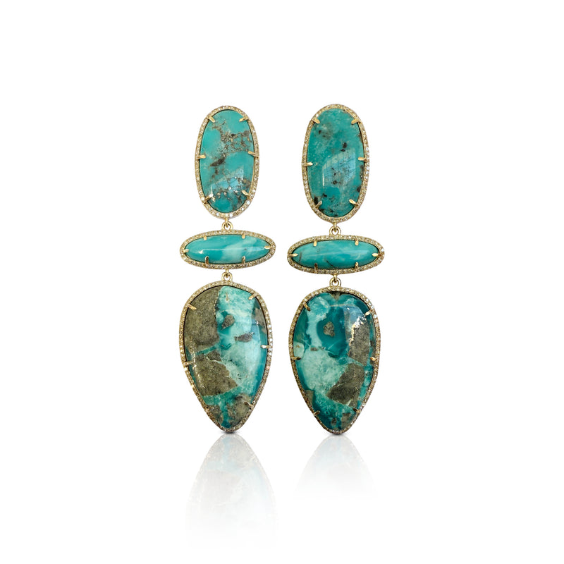 14k Turquoise Triple Drop Earrings