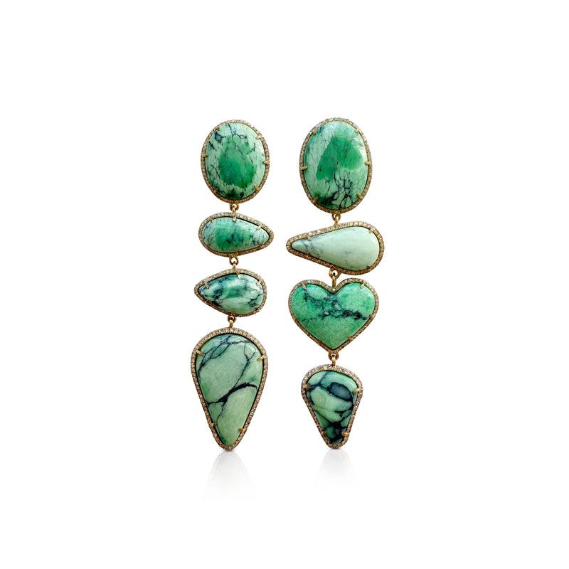 14k Black Bridge Variscite Quadri Drop Earrings