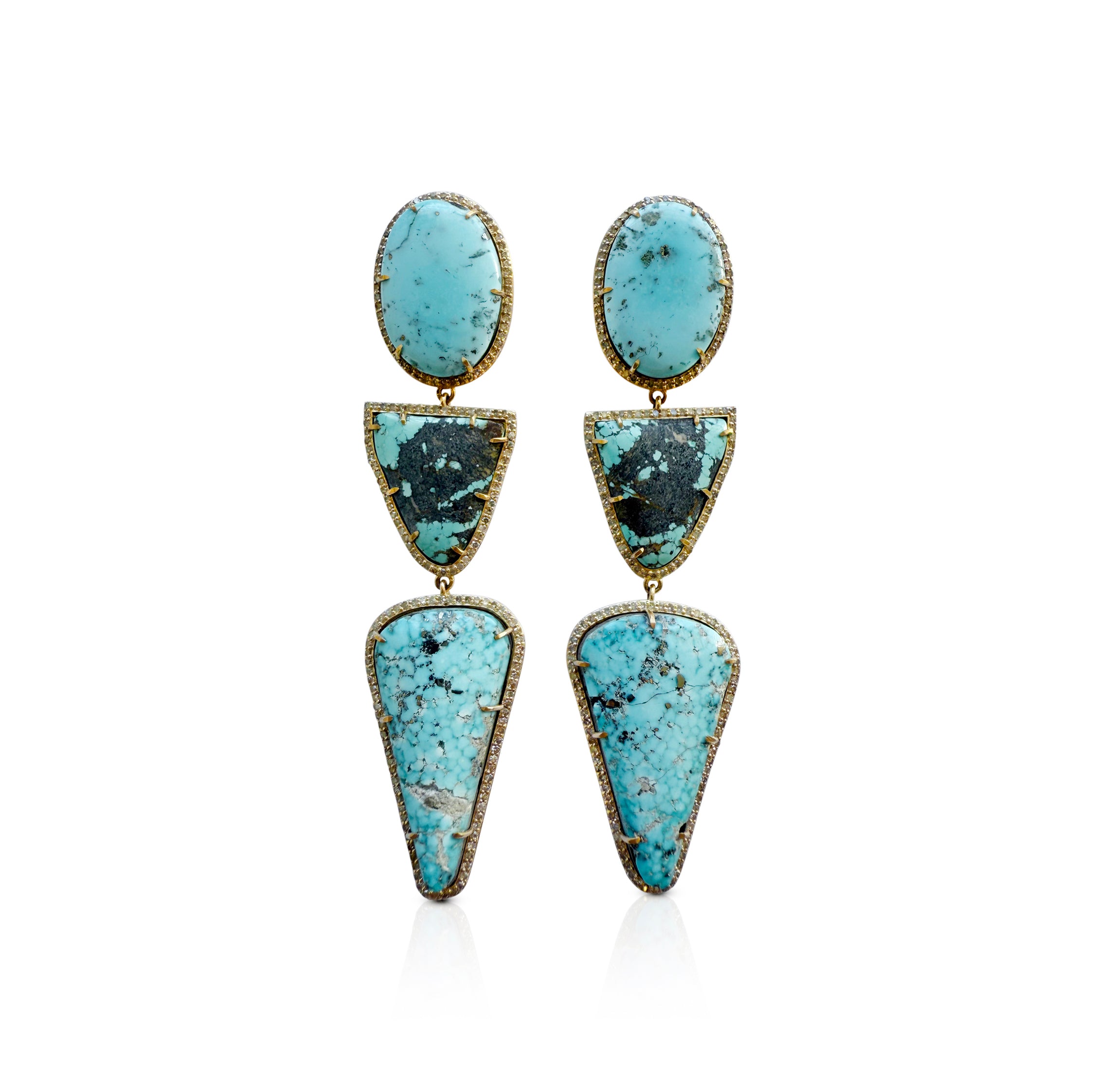 14k Triple Drop Whitewater Turquoise Earrings