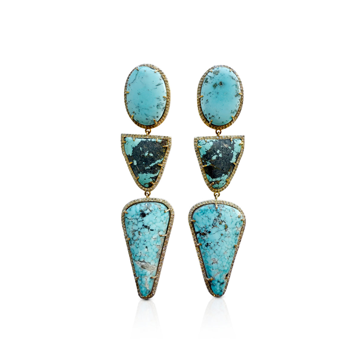 14k Triple Drop Whitewater Turquoise Earrings