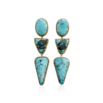 14k Triple Drop Whitewater Turquoise Earrings